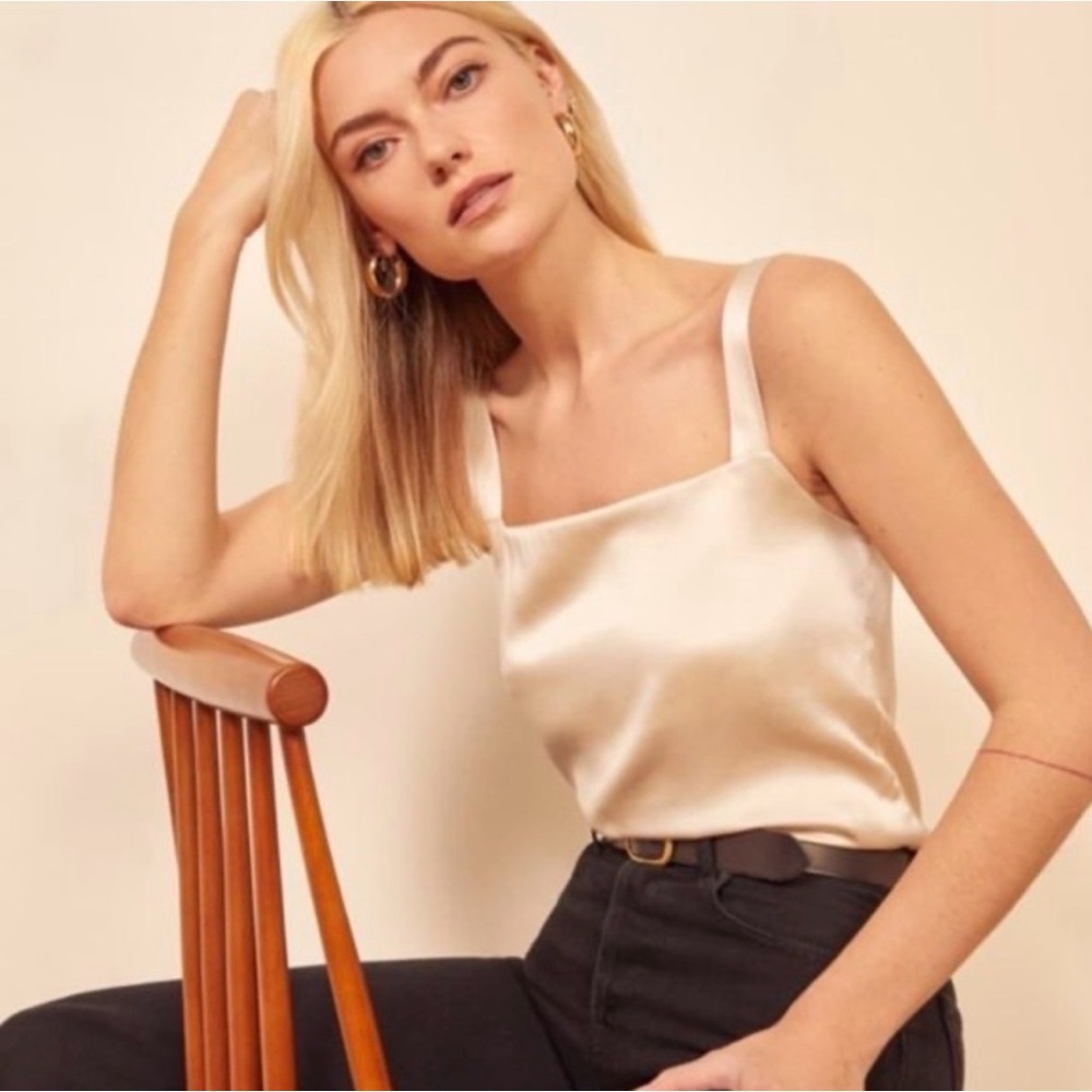 Reformation gold 100% silk top